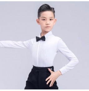 Boys kids white color latin ballroom dance shirts juvenile stage performance salsa ballroom chacha dance top shirt for kids 